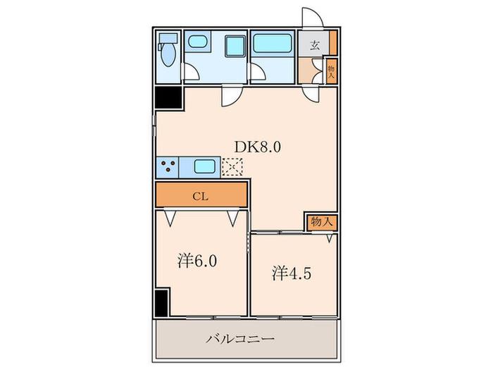 ビラカーサ五番町(2DK/8階)の間取り写真
