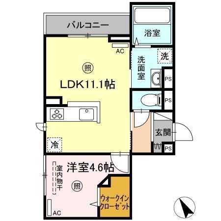 PREMILIFE新町(1LDK/3階)の間取り写真