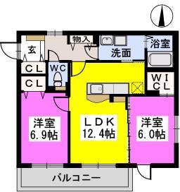 ANTOUL・J(2LDK/1階)の間取り写真