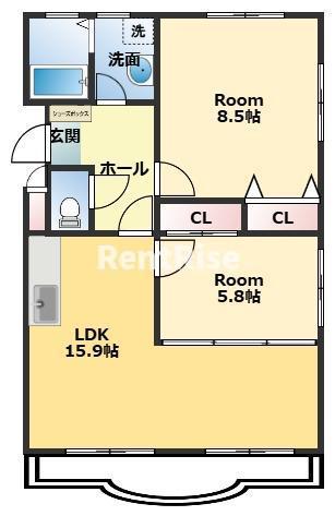 DYNASTY古知野(2LDK/3階)の間取り写真