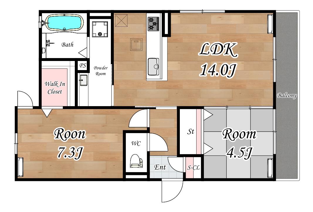 LA MAISON DE BONHEUR B(2LDK/2階)の間取り写真