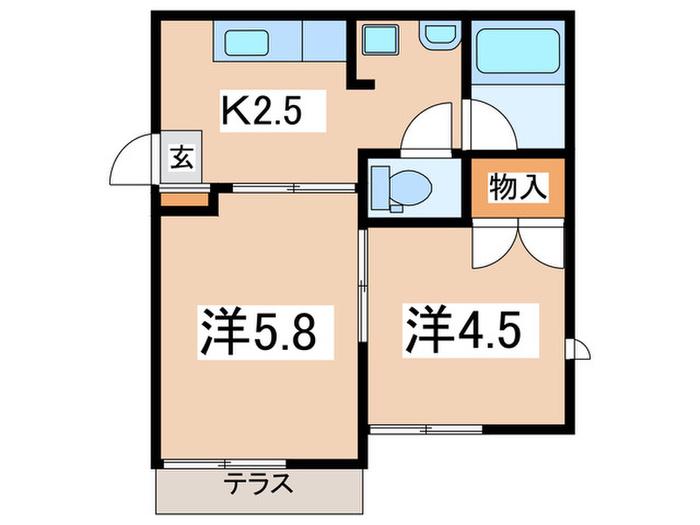 マリーノエル城廻B(2K/1階)の間取り写真