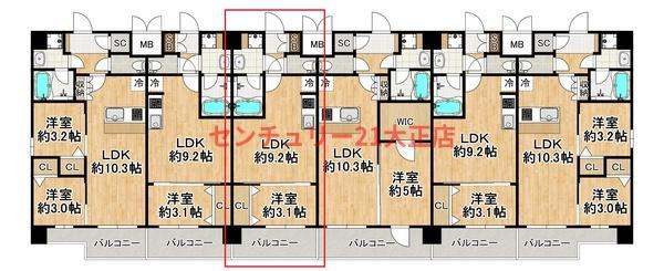 スプランディッド弁天町ウエスト(1LDK/4階)の間取り写真