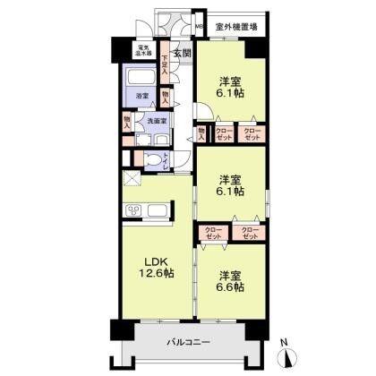 レシオ安堂寺(3LDK/9階)の間取り写真