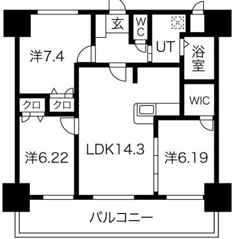 アルティザ仙台花京院(3LDK/7階)の間取り写真