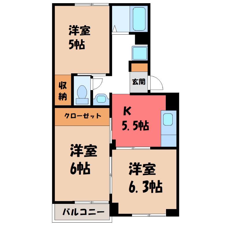 ペアパレス(3K/3階)の間取り写真