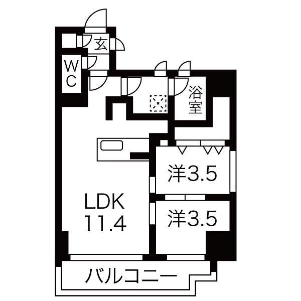 シーズンフラッツ錦糸町ウエスト(2LDK/7階)の間取り写真