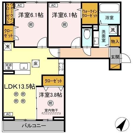 D-KISARIA WV(3LDK/1階)の間取り写真