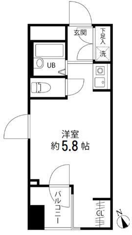 DELCCS神楽坂五軒町(ワンルーム/2階)の間取り写真