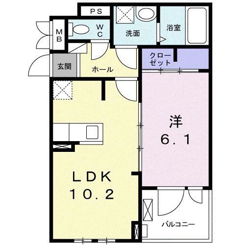 シャルムA(1LDK/2階)の間取り写真