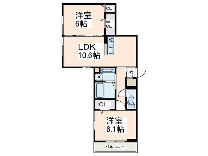 SUNNY HILLS A棟(2LDK/1階)の間取り写真
