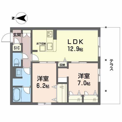 SHAMAISON LA MER(2LDK/1階)の間取り写真