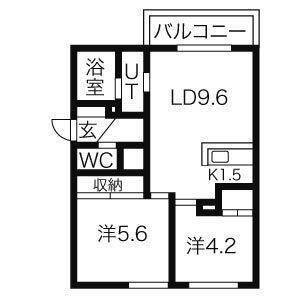 アシルル新川(2LDK/3階)の間取り写真