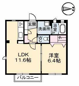 アン・ジュールC棟(1LDK/2階)の間取り写真