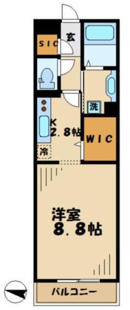 ベルチェドマーニ(1K/2階)の間取り写真