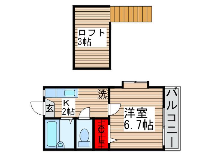 サンガーデンおゆみ野(1K/2階)の間取り写真