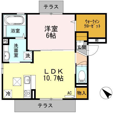 ジュメオス(1LDK/1階)の間取り写真