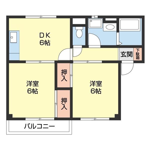 プラドール西小二里(2DK/2階)の間取り写真