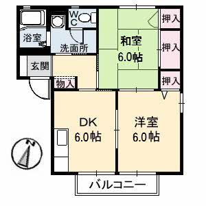 カトレアハイツB棟(2DK/2階)の間取り写真