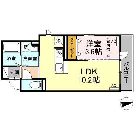 D-ROOM蒲町(1LDK/3階)の間取り写真