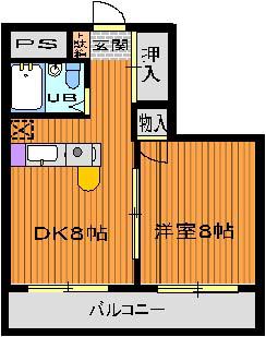 三原ルネッサンス(1DK/5階)の間取り写真
