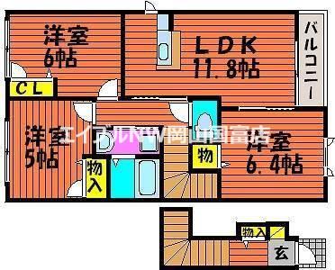 レジデンス原尾島E棟(3LDK/2階)の間取り写真