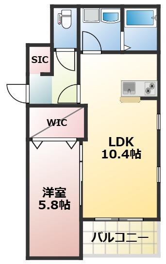 ノヴァイフ黒髪(1LDK/2階)の間取り写真