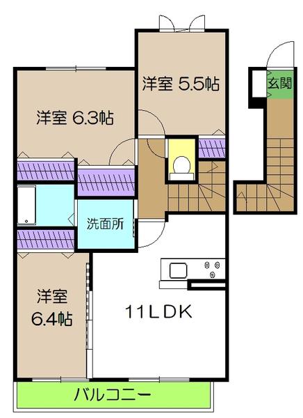 シャーメゾン フォルトゥーナ A棟(3LDK/2階)の間取り写真