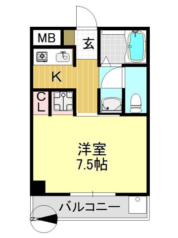 キンキ宝ハイツ(1K/2階)の間取り写真
