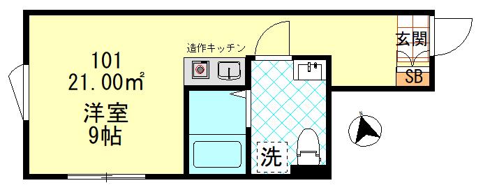 エアコート(ワンルーム/1階)の間取り写真