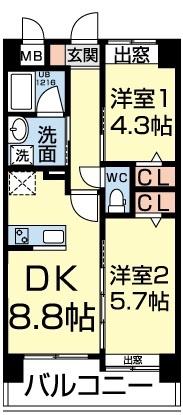 サウスガーデン清水東(2DK/3階)の間取り写真