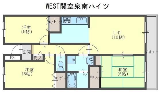 ウエストヒルズ関空1(3LDK/8階)の間取り写真