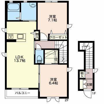 クラヴィエ並柳(2LDK/2階)の間取り写真