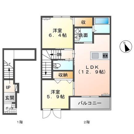 シャトー マリアージュ(2LDK/2階)の間取り写真