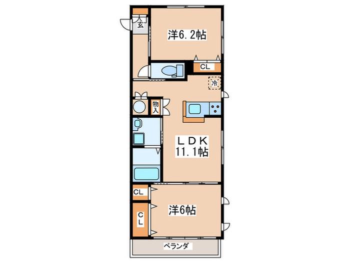 イーストコート登戸(2LDK/2階)の間取り写真