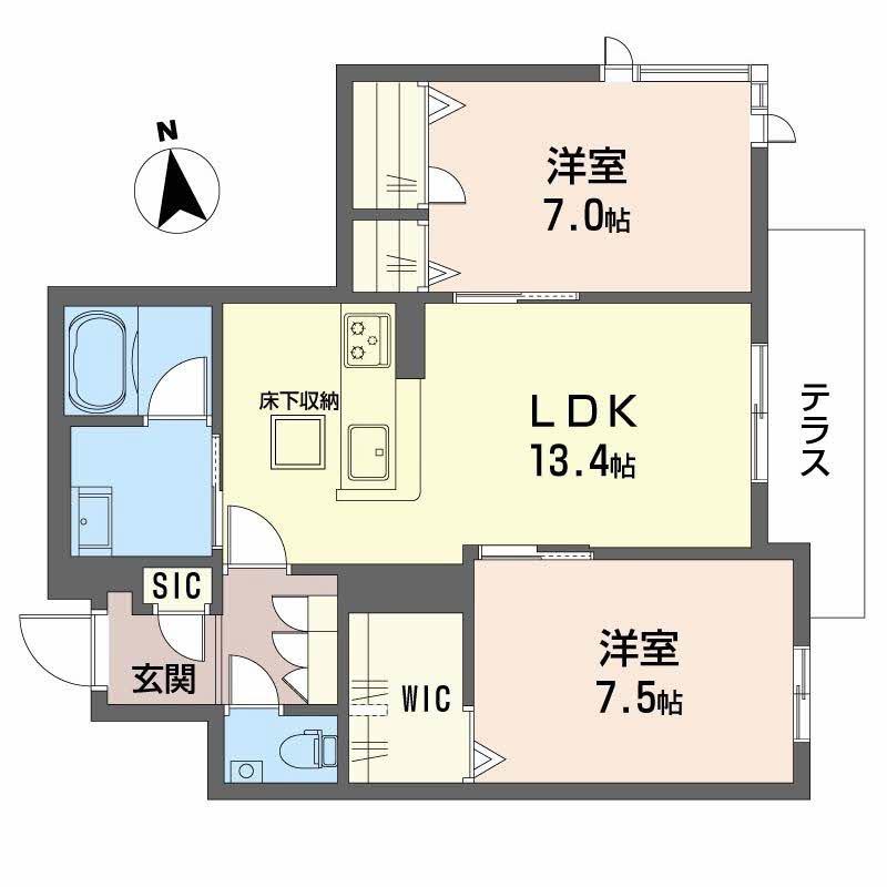 シャーメゾン マイレ(2LDK/1階)の間取り写真