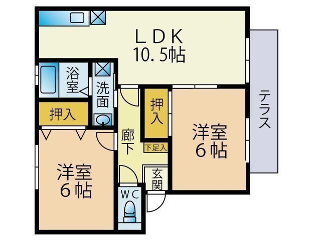 サンガーデン笹原A棟(2LDK/1階)の間取り写真
