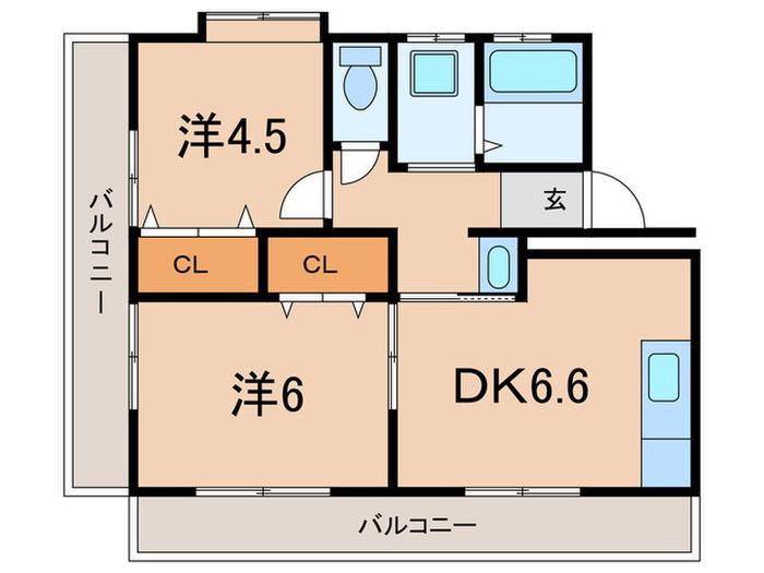 西舞マンション(2DK/1階)の間取り写真