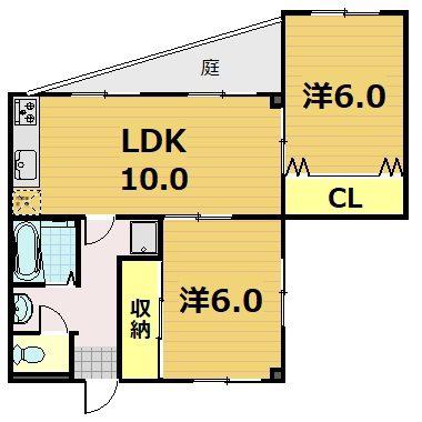 第44長栄ロイヤルコーポ瀬田(2LDK/1階)の間取り写真