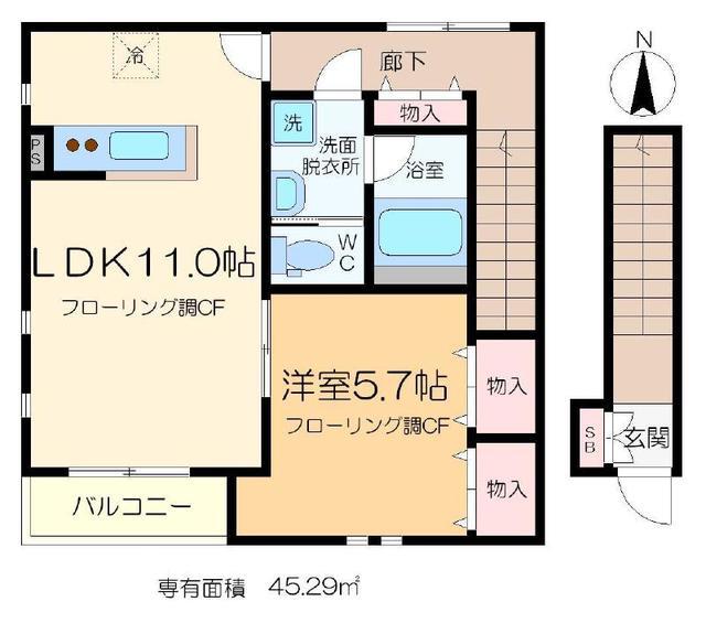 シェルベール五番館(1LDK/2階)の間取り写真