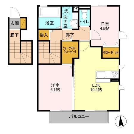 ポスタール(2LDK/2階)の間取り写真