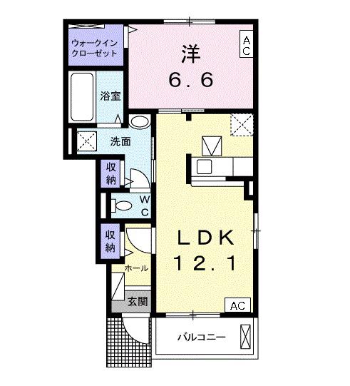 リヴェールII(1LDK/1階)の間取り写真