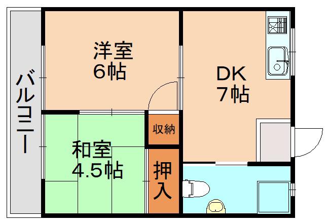 Fヴィレッジ王子(2DK/1階)の間取り写真