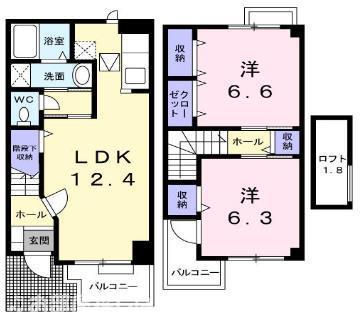 カサデフロール(2LDK/1階)の間取り写真