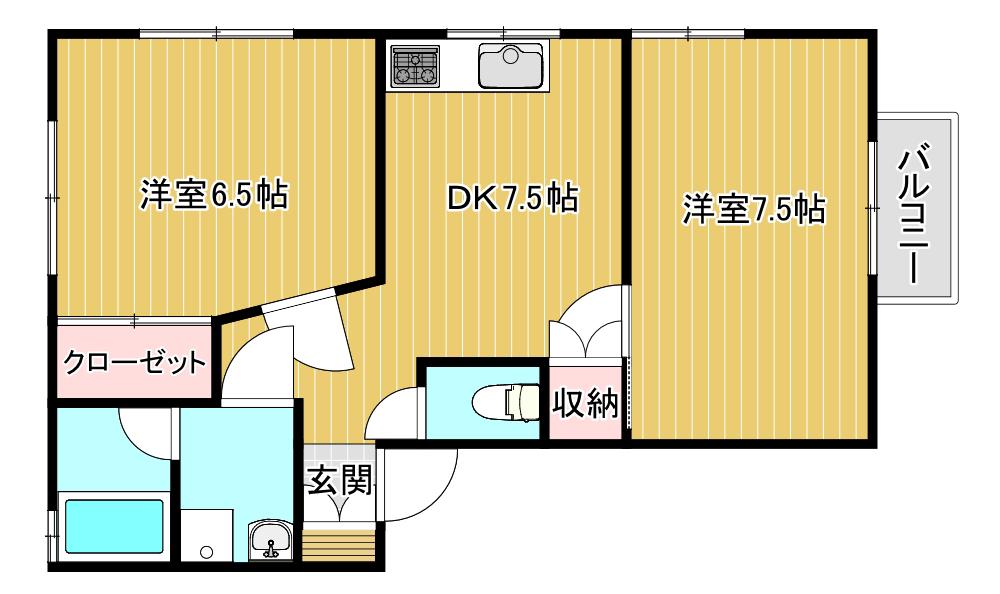 コートバニヤン A(2DK/1階)の間取り写真