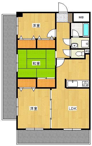 鶴羽ビル(3LDK/7階)の間取り写真