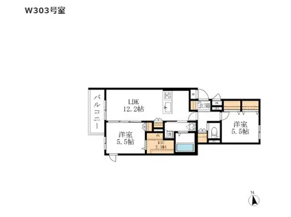 カシータ蓬川緑地ウエスト(2LDK/3階)の間取り写真
