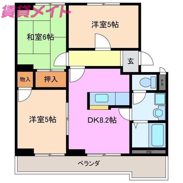 コーポタウン城乃内(3DK/2階)の間取り写真