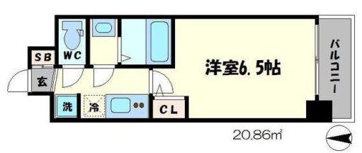 セレニテ谷四(1K/2階)の間取り写真