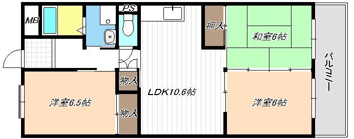 本宮ハイツ山田(3LDK/7階)の間取り写真